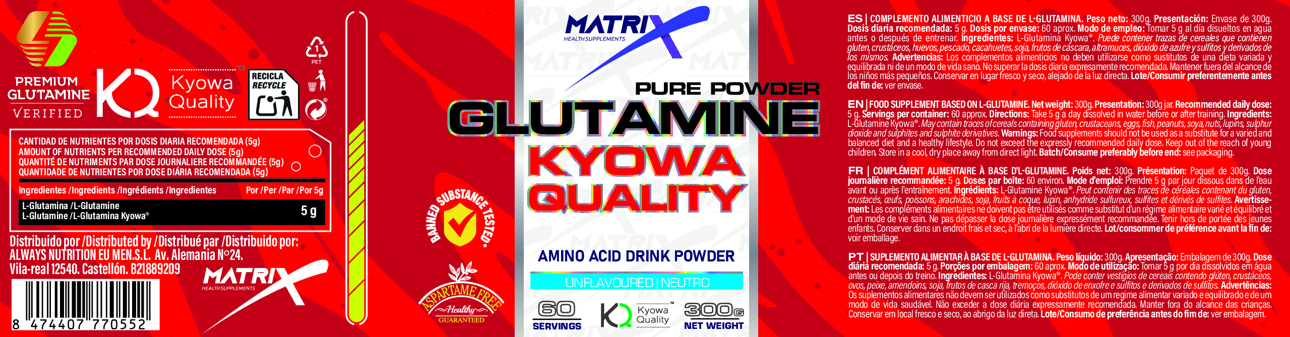 Glutamina Kyowa en Polvo 300g – L-Glutamina Pura Sabor Neutro 2 Glutamina Kyowa en Polvo 300g – L-Glutamina Pura Sabor Neutro - Imagen 2